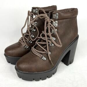 NWOT Dollhouse Brown Faux Leather Chunky Platform Heel Boots 7